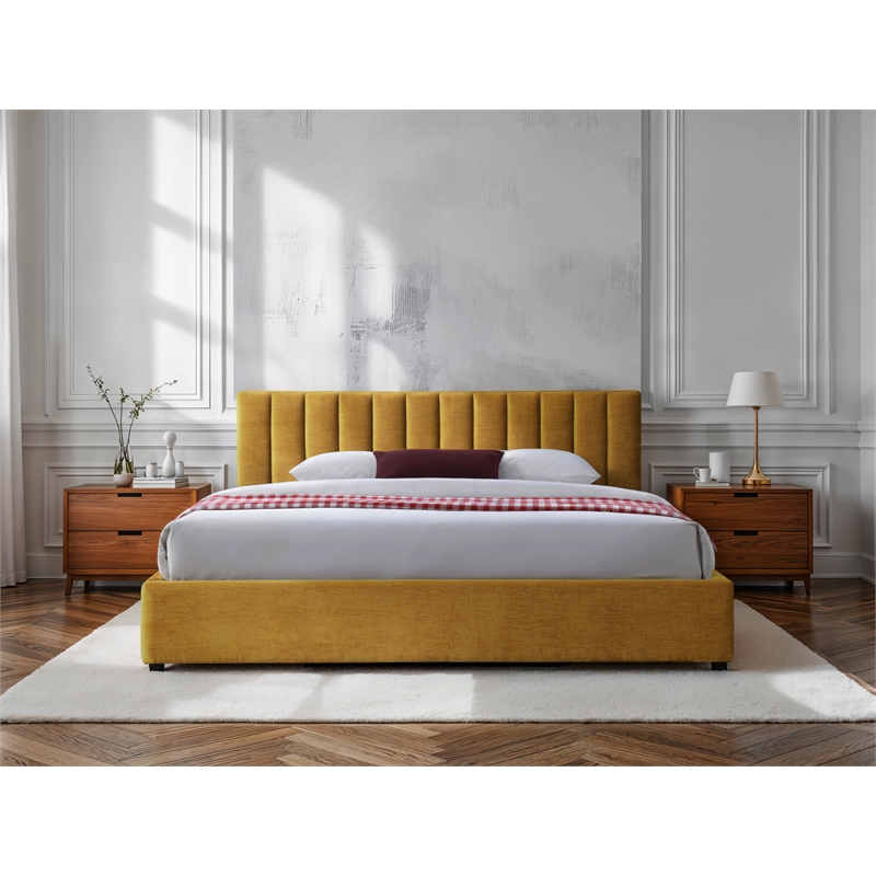 Omax Decor Jaxon Upholstered Platform King Bed in Gold Fabric