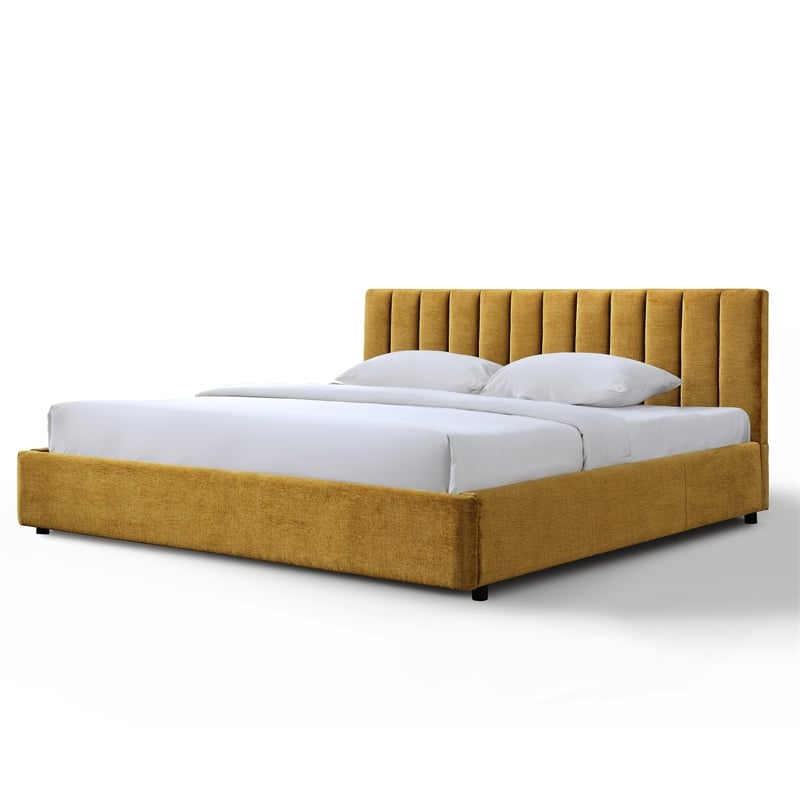 Omax Decor Jaxon Upholstered Platform King Bed in Gold Fabric