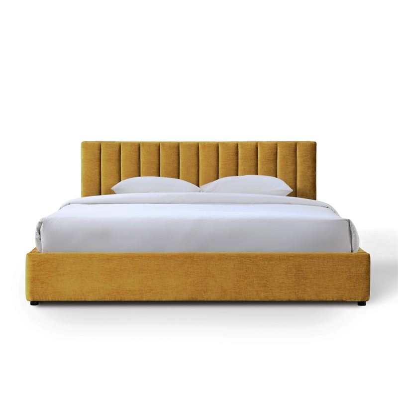 Omax Decor Jaxon Upholstered Platform King Bed in Gold Fabric