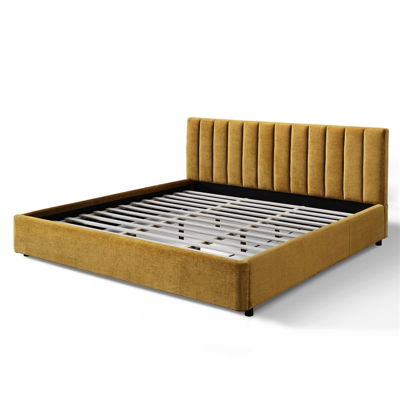 Omax Decor Jaxon Upholstered Platform King Bed in Gold Fabric