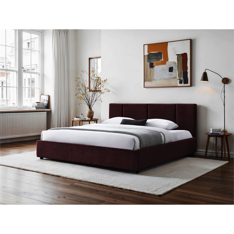Omax Decor Venice Upholstered Platform King Bed in Burgundy Fabric
