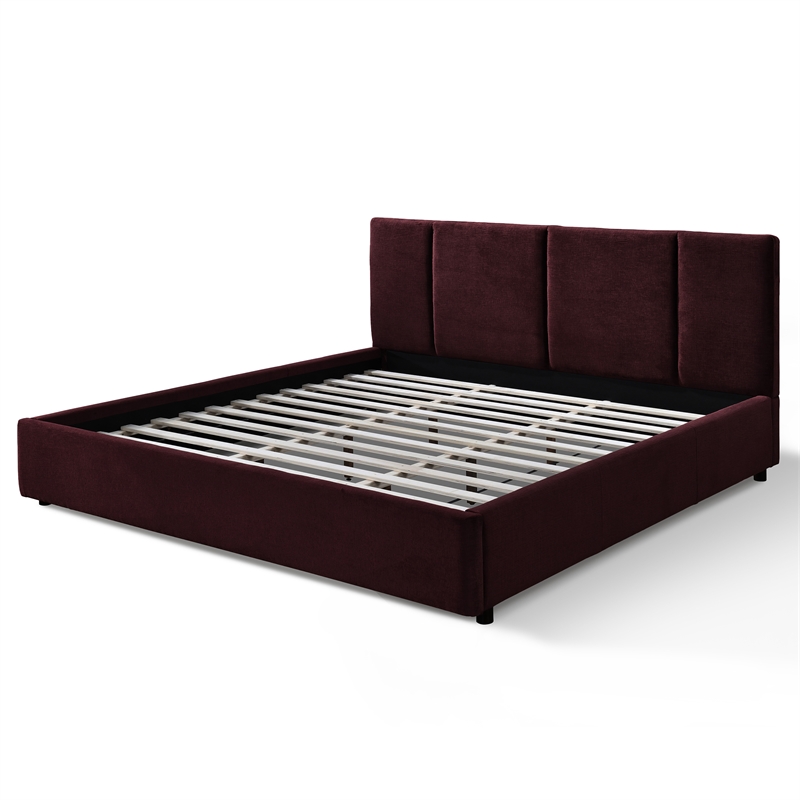 Omax Decor Venice Upholstered Platform King Bed in Burgundy Fabric