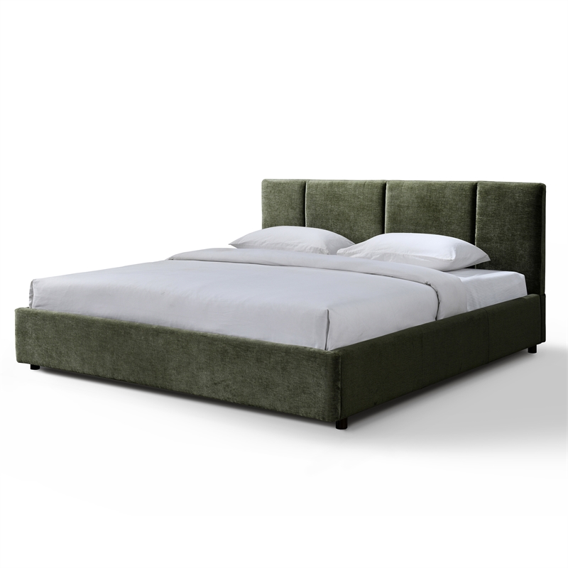 Omax Decor Venice Upholstered Platform King Bed in Moss Green Fabric