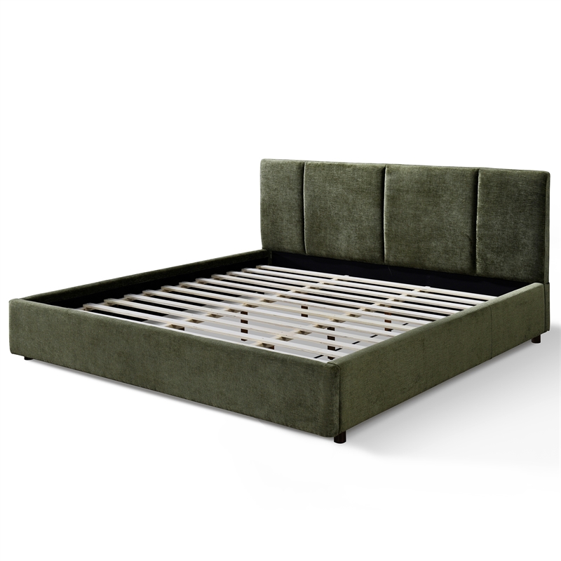 Omax Decor Venice Upholstered Platform King Bed in Moss Green Fabric