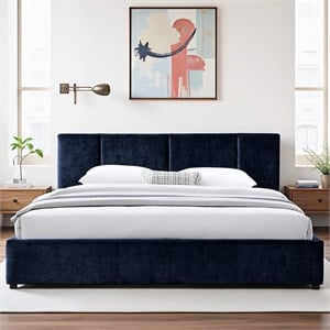 Omax Decor Venice Upholstered Platform King Bed in Blue Fabric