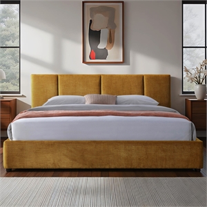 Omax Decor Venice Upholstered Platform King Bed in Gold Fabric