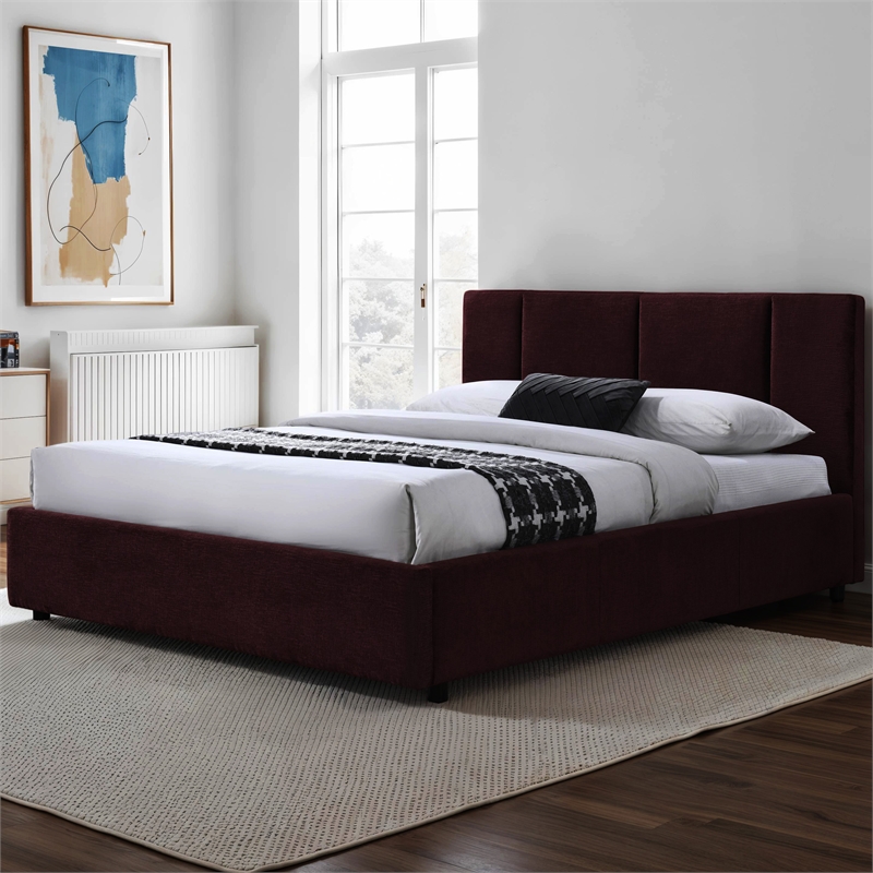 Omax Decor Venice Fabric Upholstered Platform Queen Bed in Burgundy