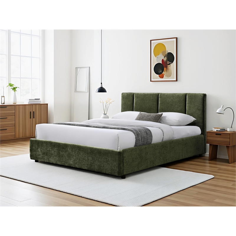 Omax Decor Venice Fabric Upholstered Platform Queen Bed in Moss Green