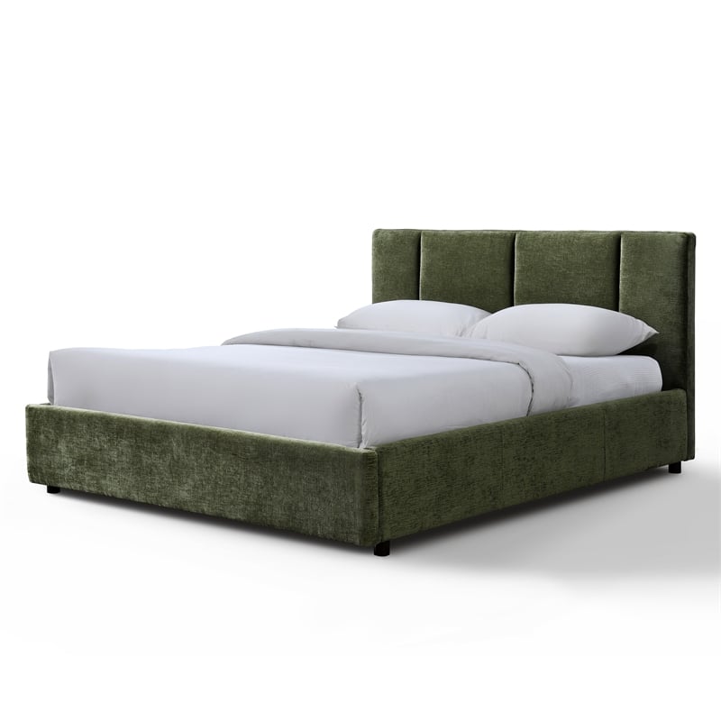 Omax Decor Venice Fabric Upholstered Platform Queen Bed in Moss Green