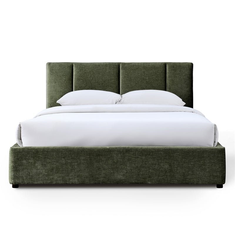 Omax Decor Venice Fabric Upholstered Platform Queen Bed in Moss Green