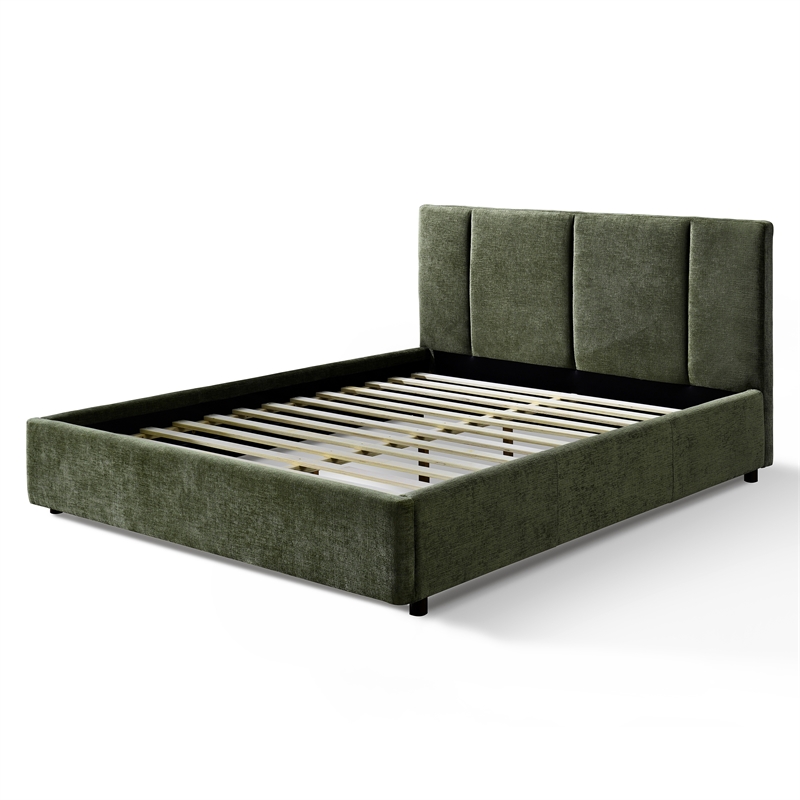 Omax Decor Venice Fabric Upholstered Platform Queen Bed in Moss Green