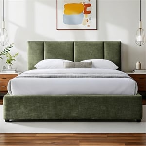 Omax Decor Venice Fabric Upholstered Platform Queen Bed in Moss Green