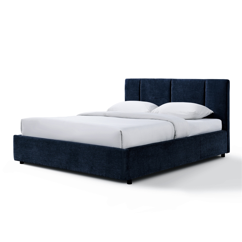 Omax Decor Venice Fabric Upholstered Platform Queen Bed in Blue