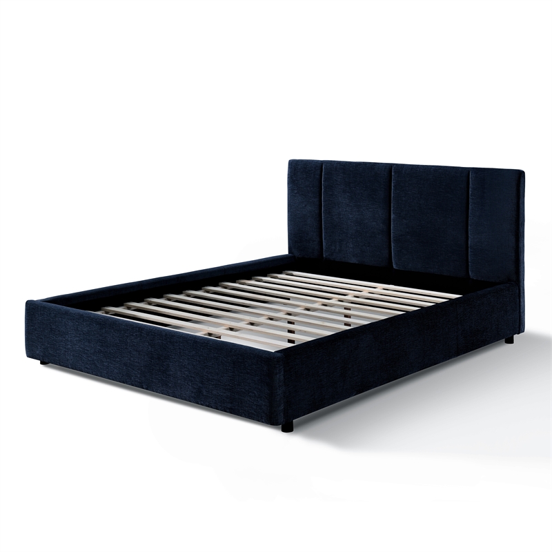 Omax Decor Venice Fabric Upholstered Platform Queen Bed in Blue