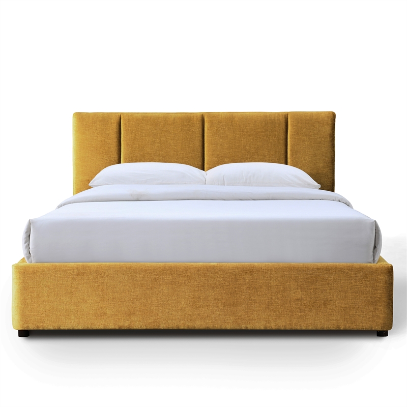 Omax Decor Venice Fabric Upholstered Platform Queen Bed in Gold