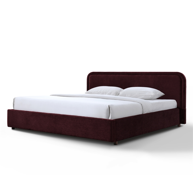 Omax Decor Chloe Upholstered Platform King Bed in Burgundy Fabric