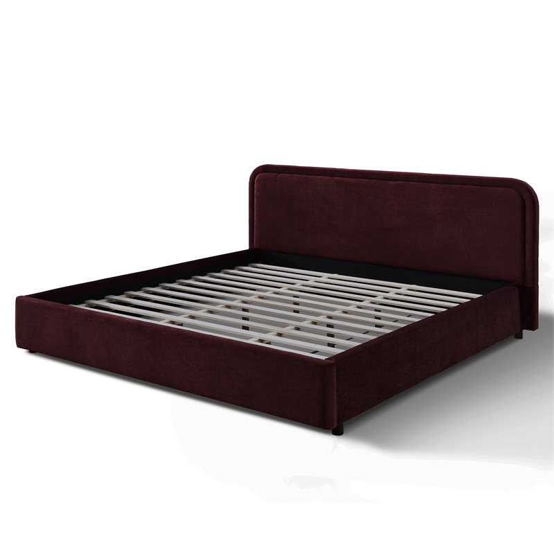Omax Decor Chloe Upholstered Platform King Bed in Burgundy Fabric