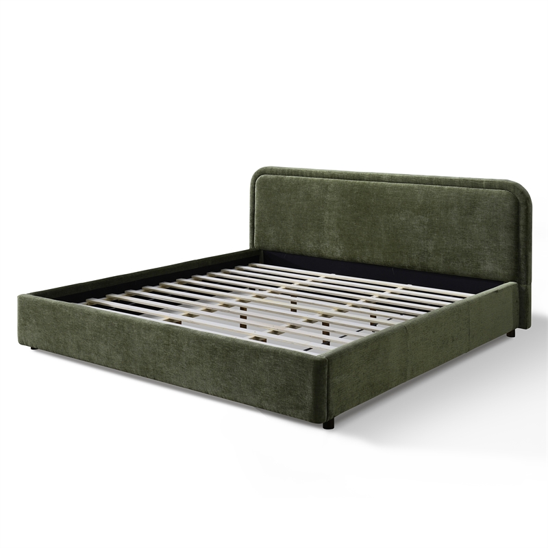 Omax Decor Chloe Upholstered Platform King Bed in Moss Green Fabric
