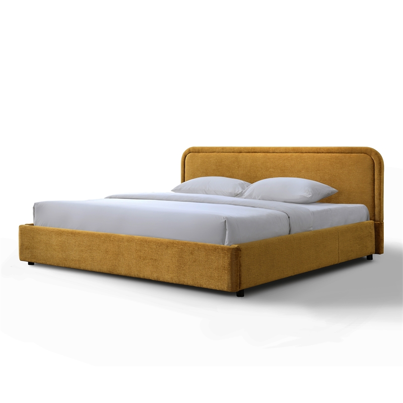Omax Decor Chloe Upholstered Platform King Bed in Gold Fabric