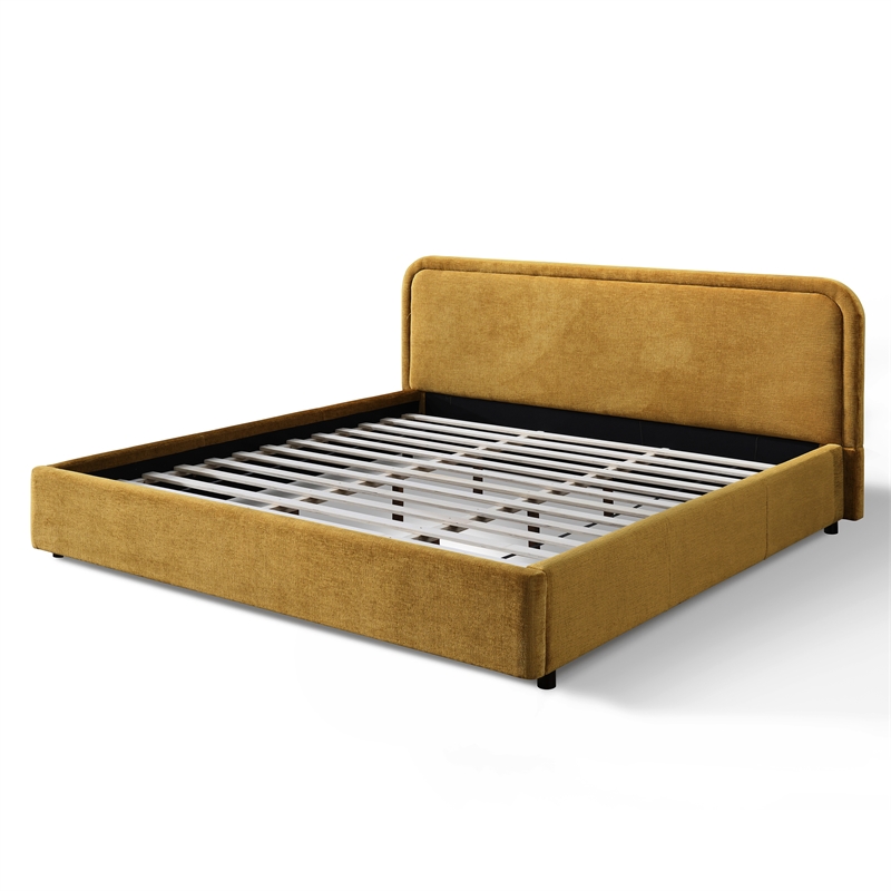 Omax Decor Chloe Upholstered Platform King Bed in Gold Fabric