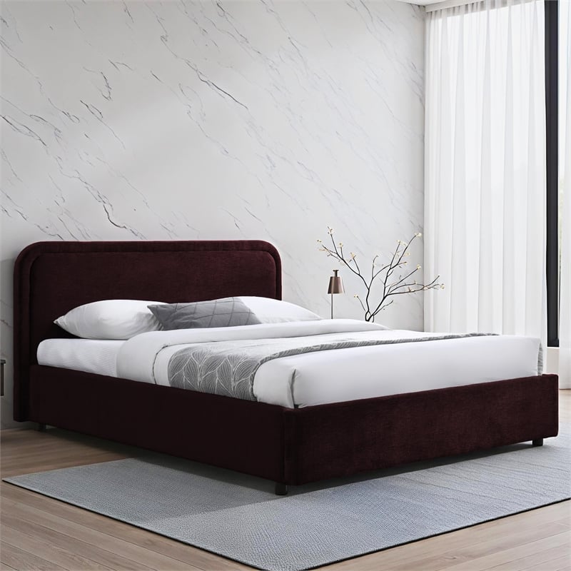 Omax Decor Chloe Fabric Upholstered Platform Queen Bed in Burgundy