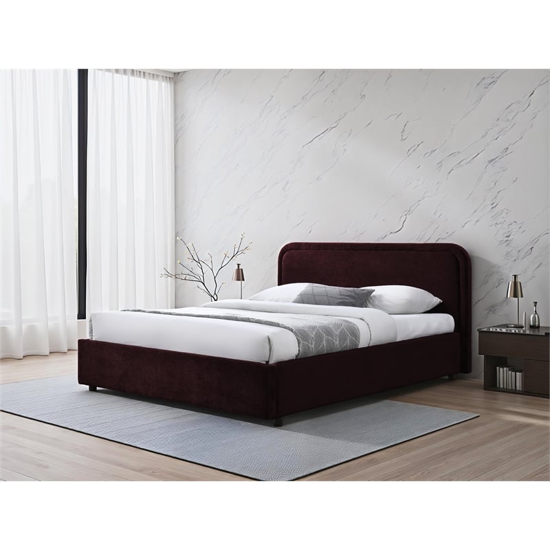 Omax Decor Chloe Fabric Upholstered Platform Queen Bed in Burgundy