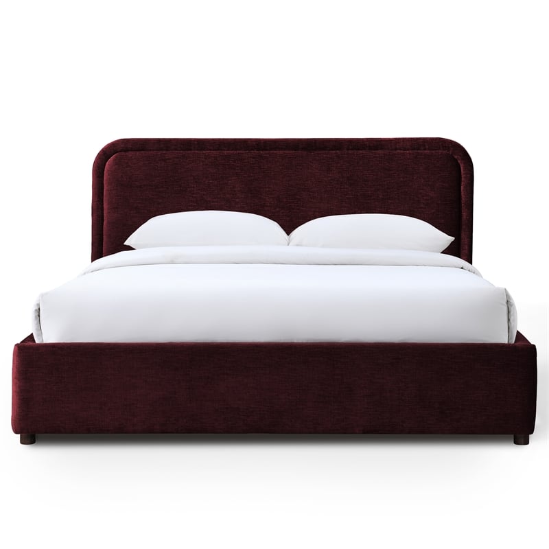 Omax Decor Chloe Fabric Upholstered Platform Queen Bed in Burgundy