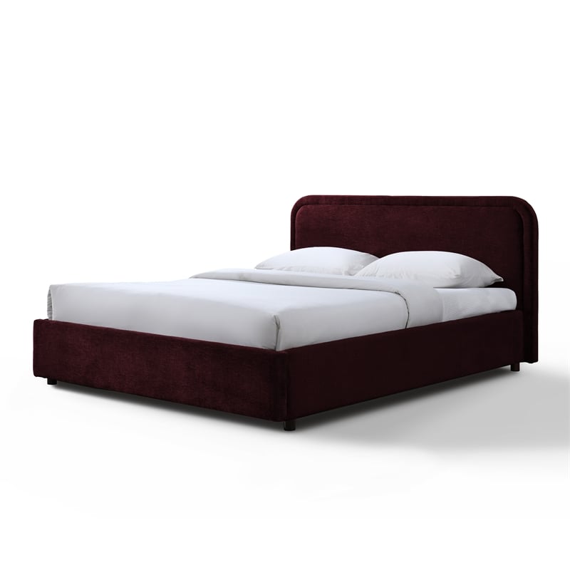 Omax Decor Chloe Fabric Upholstered Platform Queen Bed in Burgundy