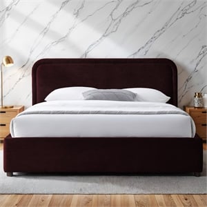 Omax Decor Chloe Fabric Upholstered Platform Queen Bed in Burgundy