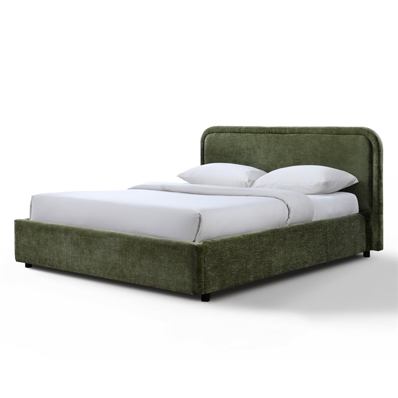 Omax Decor Chloe Fabric Upholstered Platform Queen Bed in Moss Green