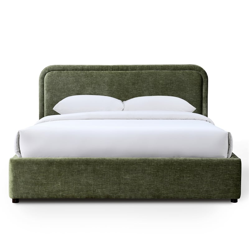 Omax Decor Chloe Fabric Upholstered Platform Queen Bed in Moss Green