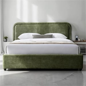 Omax Decor Chloe Fabric Upholstered Platform Queen Bed in Moss Green