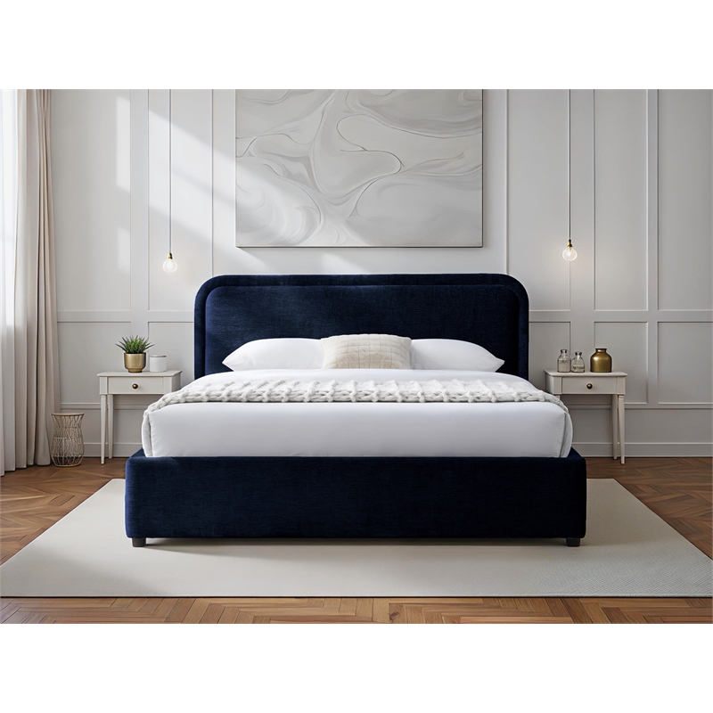 Omax Decor Chloe Fabric Upholstered Platform Queen Bed in Blue