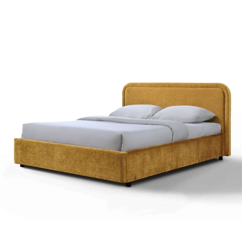 Omax Decor Chloe Fabric Upholstered Platform Queen Bed in Gold