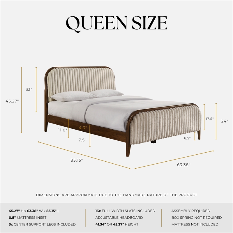 Omax Decor Daphne Wooden Queen size Platform Bed in Walnut and Beige