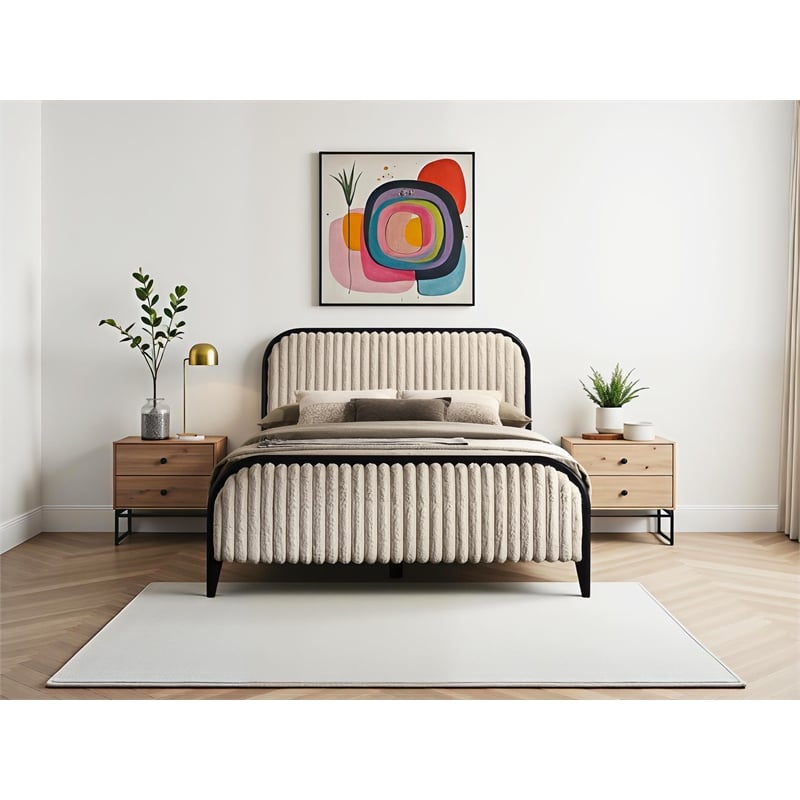 Omax Decor Daphne Wooden Queen size Platform Bed in Black and Beige