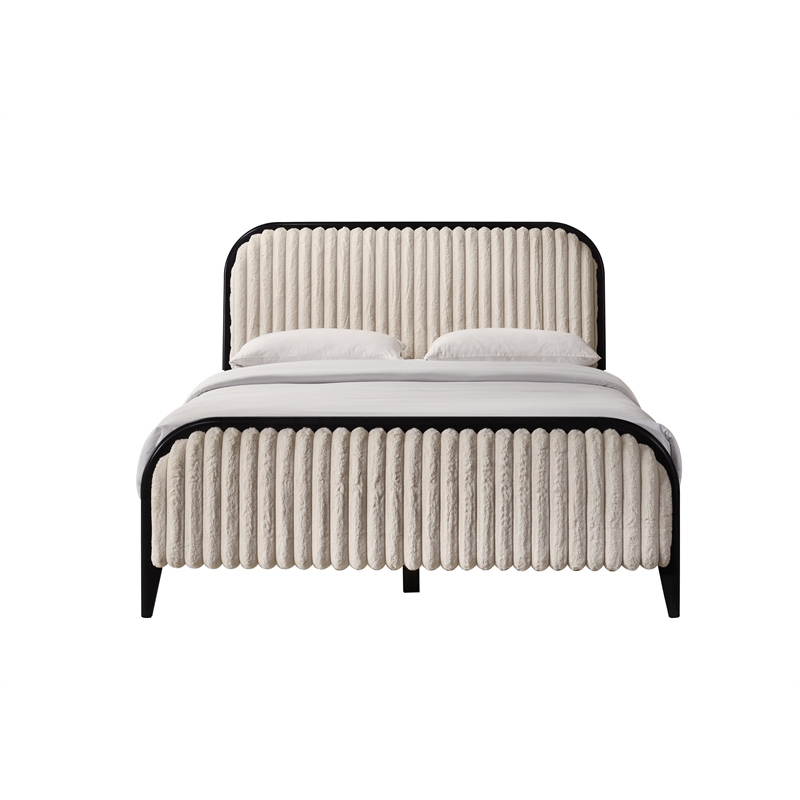 Omax Decor Daphne Wooden Queen size Platform Bed in Black and Beige