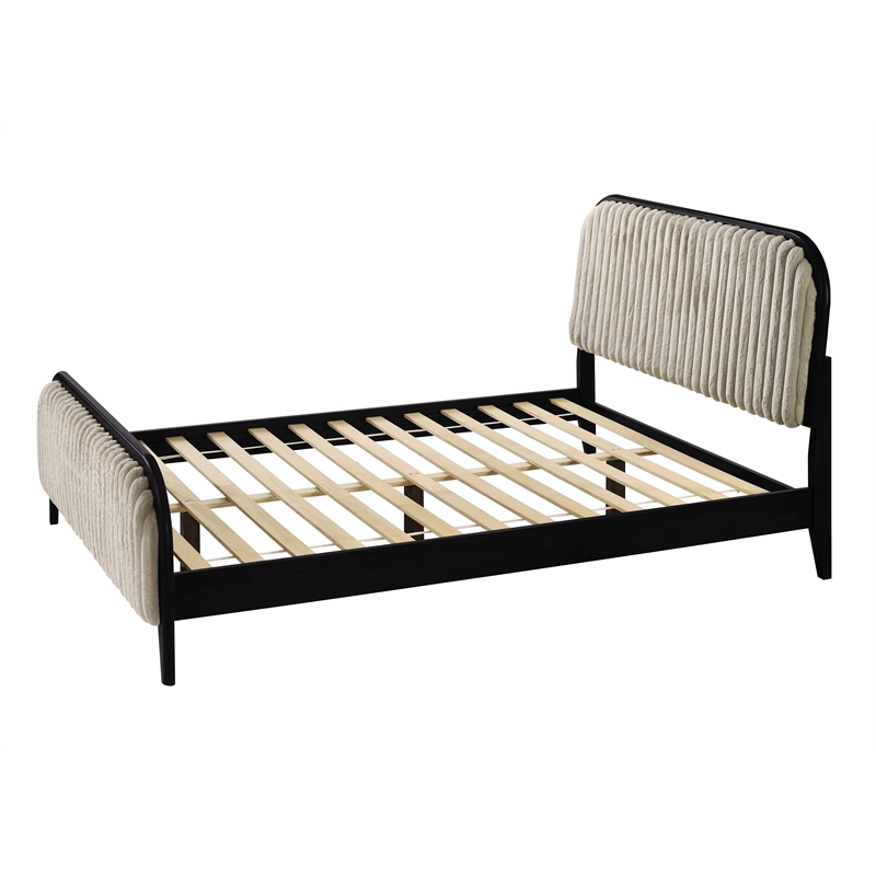 Omax Decor Daphne Wooden Queen size Platform Bed in Black and Beige