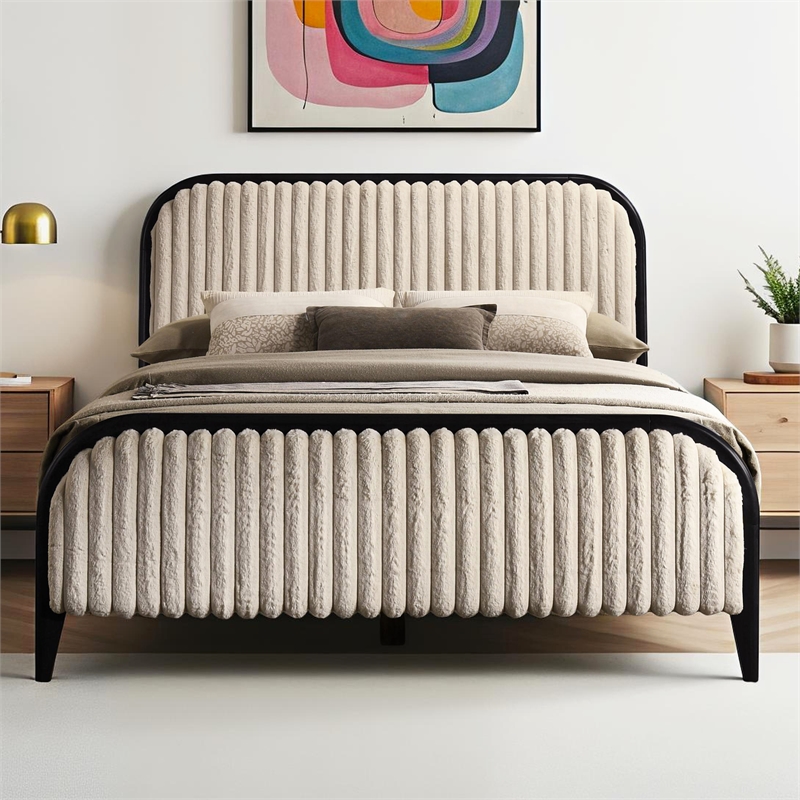 Omax Decor Daphne Wooden Queen size Platform Bed in Black and Beige