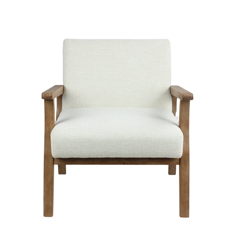 Archie Solid Wood and Fabric Upholstered Accent Armchair in Light Beige