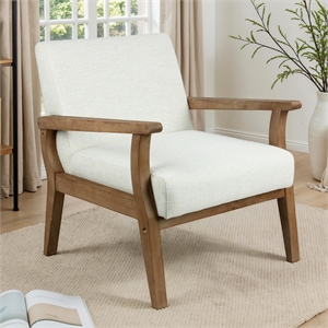 Archie Solid Wood and Fabric Upholstered Accent Armchair in Light Beige