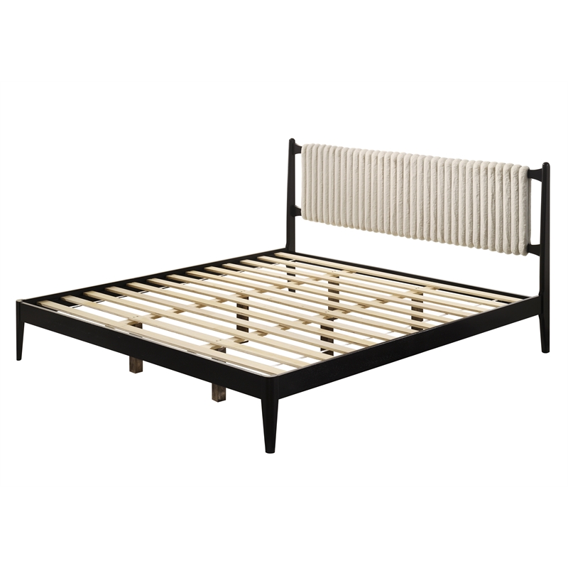 Omax Decor Ella Wooden King size Platform Bed in Black and Beige