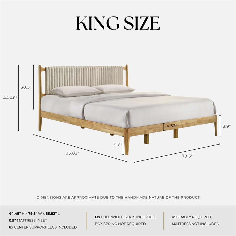 Omax Decor Ella Wooden King size Platform Bed in Natural and Beige