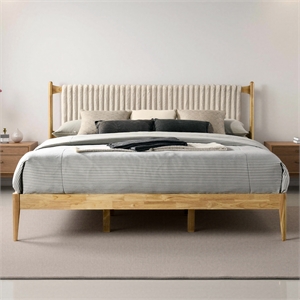 Omax Decor Ella Wooden King size Platform Bed in Natural and Beige