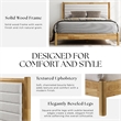 Omax Decor Madeline Wooden Queen Platform Bed in Natural and Cream White Boucle