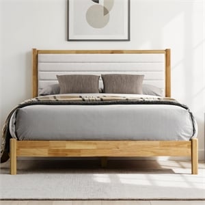 Omax Decor Madeline Wooden Queen Platform Bed in Natural and Cream White Boucle
