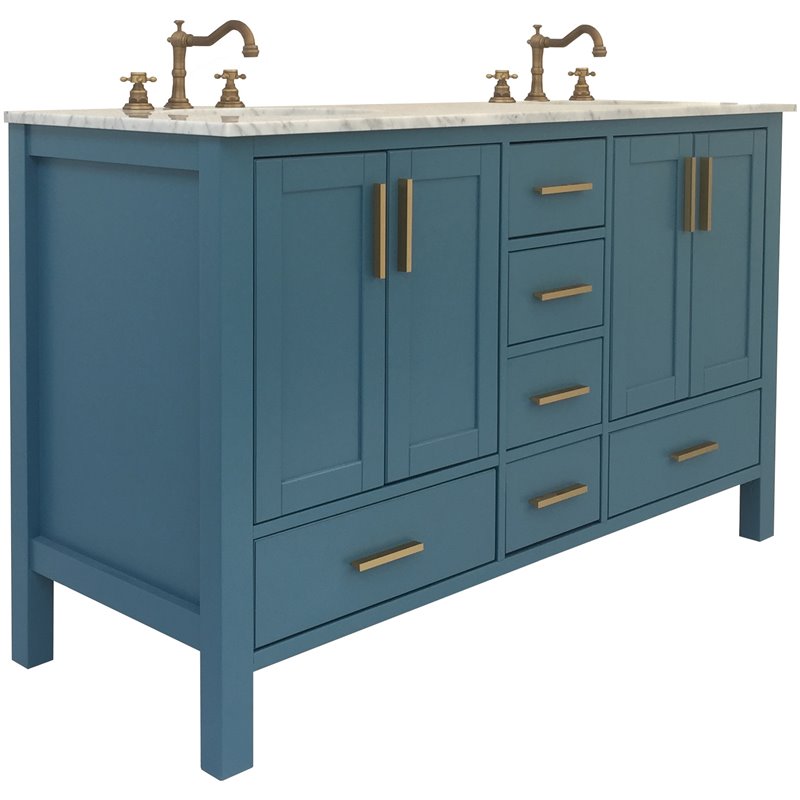Altozzo Gina 60 Inch Contemporary Oak Wood And Marble Double Vanity In Blue Cymax Business Altozzo Gina 60 Inch Contemporary Oak, Teal Bathroom Vanity 60 Inch