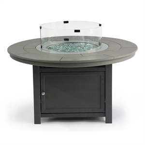 vail poly fire pit table in gray with glass flame-wind guard set