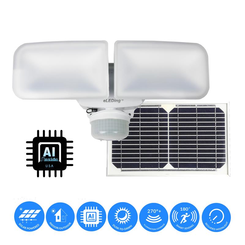 eLEDing 5th Gen Hybrid Microgrid AI Smart Twin LED Solar Flood Light in Ivory