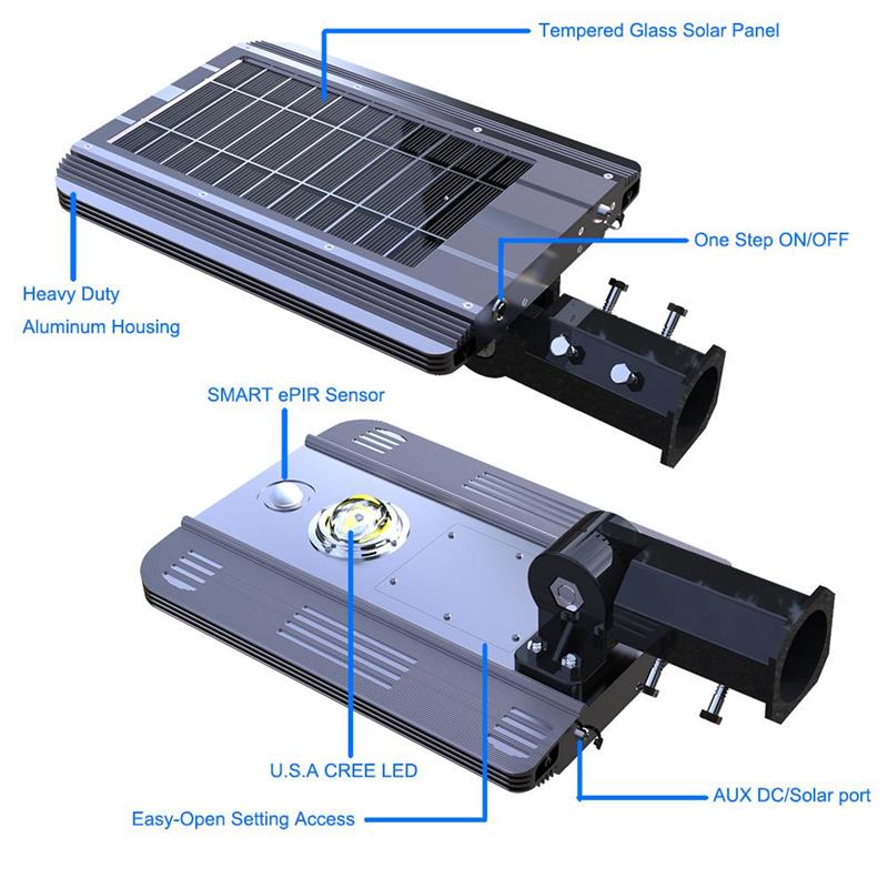 eLEDing 1600 Lumens 5th Gen Solar Hybrid Microgrid LED Street Light in Silver